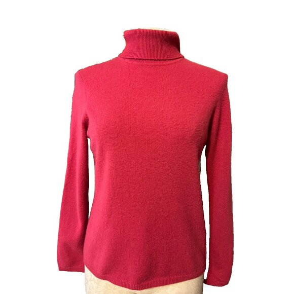 CHARTER CLUB Womens Sweater Dark Pink M Medium Cashmere Turtleneck Pullover - Picture 2 of 5